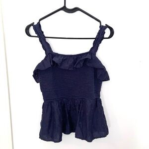 Navy Blue Ruffled Women's Top